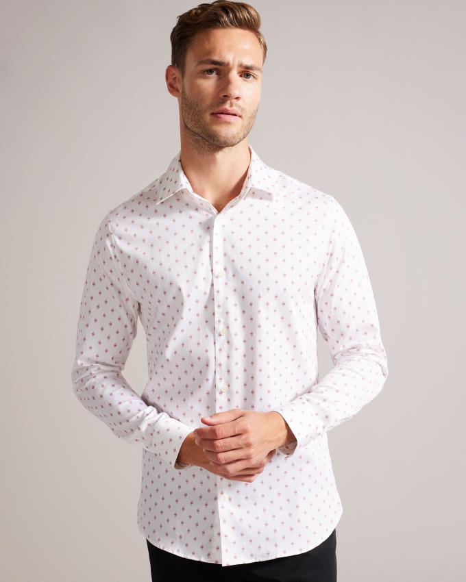 Chemises Ted Baker Long Sleeve Geometric Print Blanche Homme | BLG-57667579